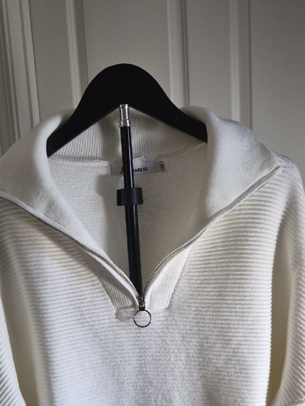Anrabess Classic Cream Ribbed Half-Zip Turtleneck Sweater - Picture 4 of 7